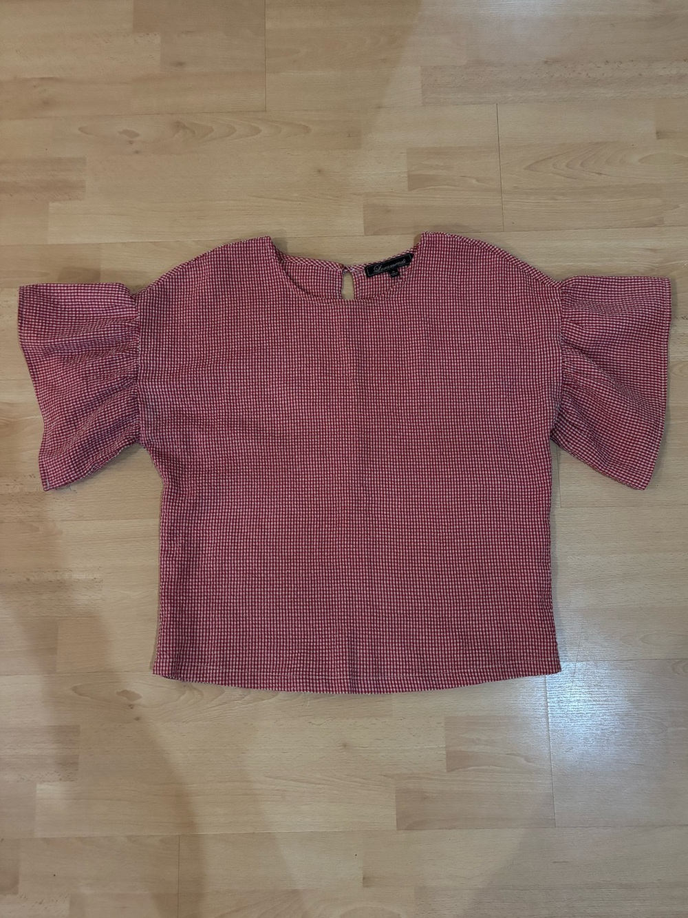 Women’s Textured Flutter Sleeve Top - Red & White
